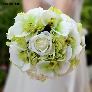 Novi poročni šopek ! Umetna svila cvet poročni šopek neveste holding cvet Družico šopek Poročni dobave bela zelena