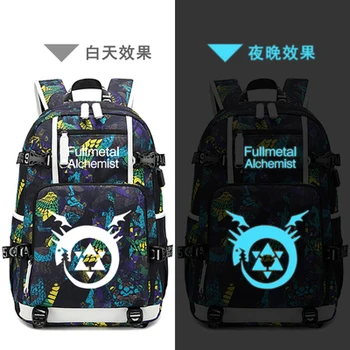 Novo Fullmetal Alkimist Nahrbtnik prenosnik torba za Moške Anime Potovalne torbe Edward Elric svetlobna USB Oxford Nahrbtnik šolska torba