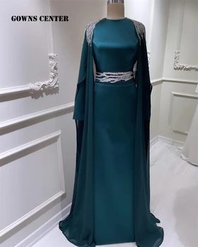 O Vratu Muslimanskih Večernih Oblek Za Elegantno zabavo Linije Formalne Priložnosti Obleke Turčija Saten Rojstni dan Obleko z Dolgimi Rokavi Beaded robe