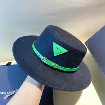 Obrnjen trikotnik ravno-top volne skp neto red green belt sponke Britanski klobuk neto rdeče počitniška moda nedelja klobuk tide