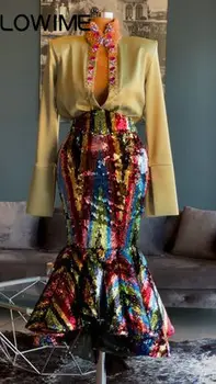 Oljčno Majica & Bleščica Krilo Moda Dveh Kosov Ženske Priložnostne Obleke Preprost Trendy Obleke Afriška Ženska Maxi Obleke, Halje Maturantski Ples