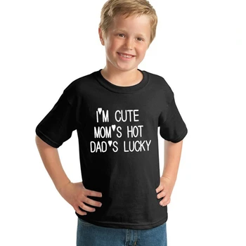 Otroško T-Shirt sem Srčkan Mama je Vroče Oče je Srečen Pismo Tiskanja Poletje Bombaž Majica