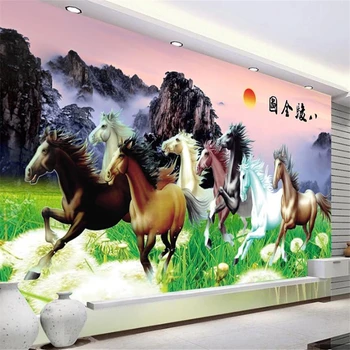 Ozadje po meri 3D stensko slikarstvo osem konj celoten pregled krajinskega slikarstva steno dnevne sobe papir doma dekor ozadje