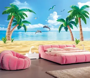 Ozadje po meri HD plaži kokosovo drevo ozadju TV, Kavč v Ozadju stene 3d Ozadje, dnevna soba, Spalnica Freske