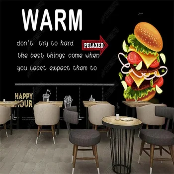 Ozadje po meri Ročno Poslikane Burger Picerija Restavracija Dekor Zidana 3D Stenske Papir Za Fast Food Trgovina Industrijska Dekoracijo
