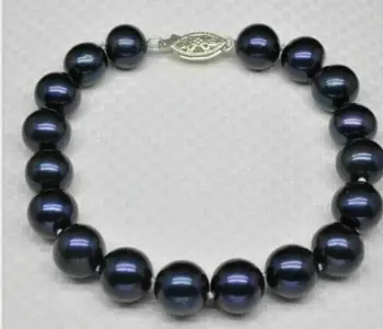 očarljivo AAA 9-10 mm tahitian črni krog pearl zapestnica 7.5-8inch