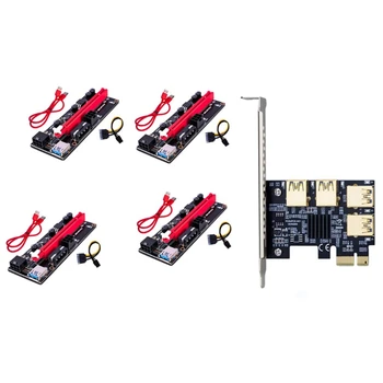 PCIE 1X Na 4 Pci-Express Adapter+VER009S Riser Card USB3.0, Da PCI-E 1X, Da 16X Grafične Kartice Podaljšek Kabla Za Rudar