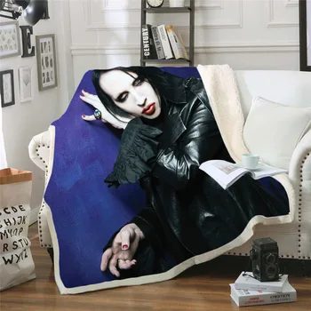 Pevka Marilyn Manson 3d Tiskanih Flis Odeja za Postelje Debela Odeja Moda Bedspread Sherpa Vrgel Odejo Odrasli Otroci 05