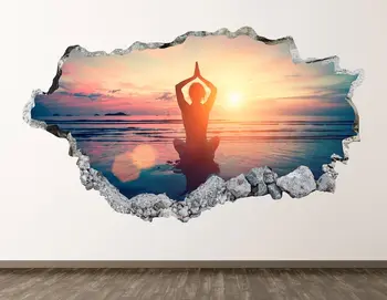 Plaža Joga vinilna - Meditacija 3D Razbil Wall Art Nalepke Otroci Soba Dekor Vinil Doma Plakat Osebno Darilo KD789