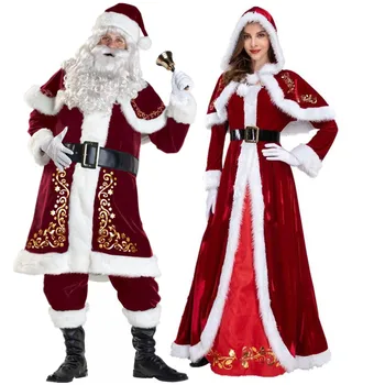 Plus Velikost Deluxe Žamet Odraslih Božični Kostum Cosplay Nekaj Božiček Oblačila Pustna Božič Enotna Obleka Za Moške, Ženske