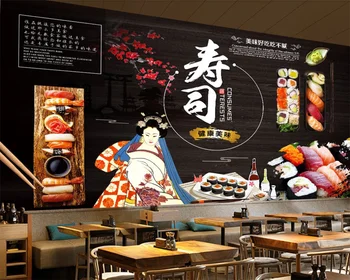 Po meri 3D fotografije za ozadje zidana Japonske kuhinje suši restavraciji in jedilno orodje v ozadju stene