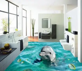 Po meri 3D Tla Ozadje delfini Ozadja Za Otroke, Soba Vodoodporno samolepilni Talne Stenske Freske