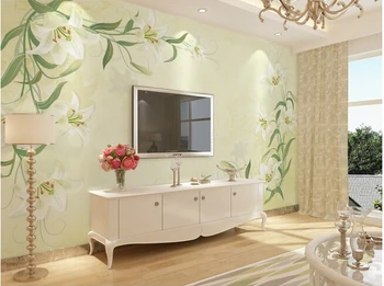 Po meri 3D velika freska,Sodobno preprosto zeleni Lily,dnevni prostor kavč, TV steno otrok spalnica steno papirja