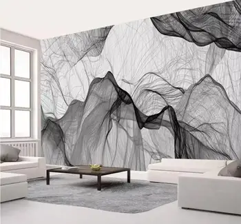 Po meri Foto Ozadje Risanje vzorec črni in beli dim v ozadju stene dekorativno slikarstvo, Dnevna Soba Ozadje