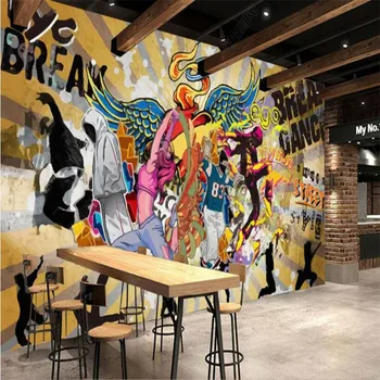 Po meri Hip Hop Street Dance Stene Papirja 3D Osebnost Grafiti Glasbe Bar Ples Soba Dekor Zidana Ozadje 3D De Papel Parede 3d
