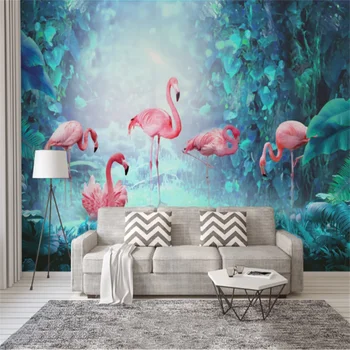 Po Meri Moralno Ozadje Sodobno Minimalistično Tropskega Deževnega Gozda Flamingo Ozadju Stensko Slikarstvo