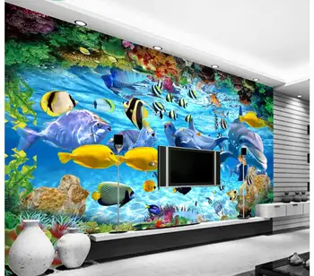 po meri photo 3d ozadje sea world delfinov, rib, koral doma dekor soba, TV ozadju stene 3d stenske freske ozadje za steno 3 d
