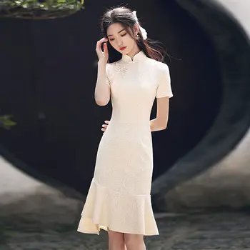 Poletje Morden Qipao Ženske Cheongsam Seksi Stranka Obleko Kitajske Tradicionalne Vestidos Klasičnih Mandarin Ovratnik Večerne Obleke