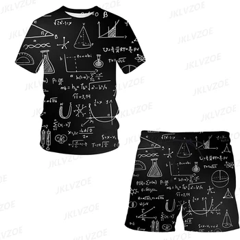Poletne Moške Določa Matematične Formule Tiskanje Kratkih Oplaščeni T-Shirt Obleko za Prosti čas 2 Kosa Obleko Street Fashion Moške kratke Hlače Moški Oblačila