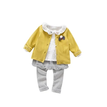 Pomlad Jesen Baby 3 Kos Oblačila Novorojenčka Srčkan Princesa Obleko Komplet Za Malčke Otroci Pleteni Pulover + Ruffles Majica + Dokolenke X247