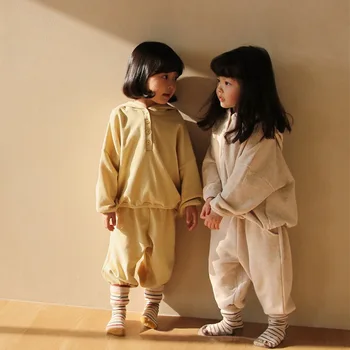 Pomlad&Jeseni Otroci Hooded Oblačila Za Fante, Dekleta Obleke Korejski Moda Bombaž Malčka, Otroška Oblačila, Nastavite Dolge Rokave Baby Obleko