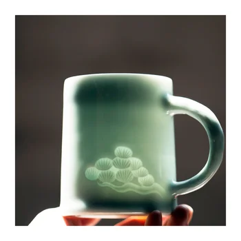 Popoldanski Čaj, Kava, Skodelice Green Jade Porcelana Skodelice s Pokrovom Ustvarjalne Ročno Vrč Kung Fu Tea Cup Cvetlični Tazas Originales Copo C