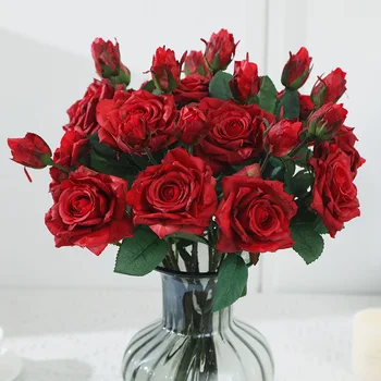 Poroka Decoratio Visoke Kakovosti Umetno Cvetje, Žive Pravi Dotik Umetne Vrtnice Cvet Nevesto Doma Dekor 2 Glav Šopek