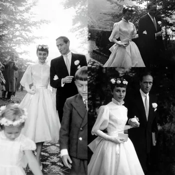 Poročne Obleke z Dolgimi Rokav Vintage vestido de noiva Čaj-dolžina Visoko Vratu Vrt Princesa Poročno Obleko Poceni Meri, Da
