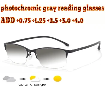 Poslovni Moške Full Frame Photochromic Sivo Obravnavi Očala Udobno Legirano Visoka Kakovost +1.0 +1.5 +1.75 +2.0 +2.5 +3 +3.5 +4