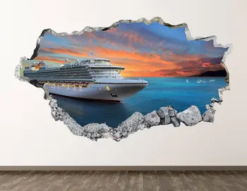 Potniška Ladja vinilna - Zahod Ocean 3D Razbil Wall Art Nalepke Otroci Soba Dekor Vinil Doma Plakat po Meri Darilo KD999