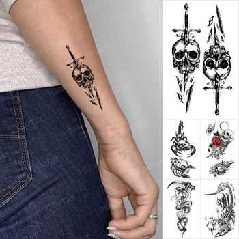 Prenos Nepremočljiva Začasni Tattoo Nalepke Lobanje Scorpion Kača Križ Meč Flash Tatto Ženske Moški Zapestje Body Art Ponaredek Tattoo