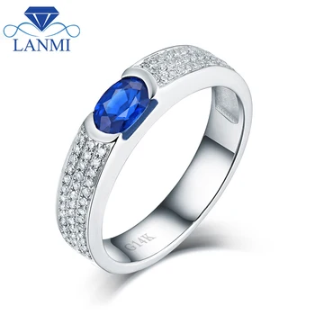 Preproste Zasnove, Naravna modra, temno Modra Moške Poročne Prstane 14K Solid Gold Gemstone Nakit Diamantni Zaročni Darilo za Moža