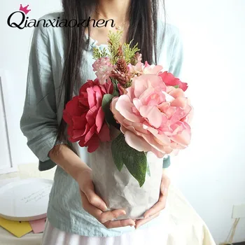 Qianxiaozhen Peony Umetno Cvetje Za Poroko Ponaredek Cvetje, Poročni Šopek Cvetja Doma Dekoracijo