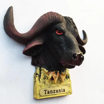 QIQIPP Afriške ustvarjalne buffalo glavo stereo magnetni hladilnik nalepke za zbiranje turističnih spominkov.