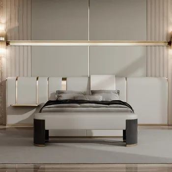 Razkošje svetlobe italijanskega masivnega lesa posteljo, spalnico, enostavno dvojnim široki sodobne usnje posteljo high-end pohištvo C3 nov izdelek