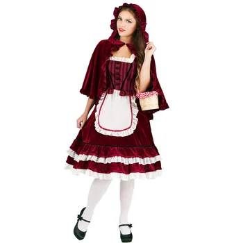 Rdeča Kapica Kostum Za Odrasle Lolita Princess Kraljica Halloween Kostum, Ženske Domišljije Fancy Stranka Obleko Obleko, Plašč,