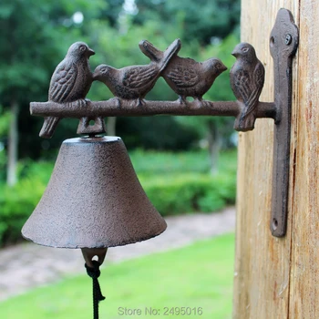 Retro Dobrodošli vrata zvonovi 4 Ptic Kovanega Železa Zvonec visi zvon ročno cratft diner bell za dvorišču domačije vrata dekor