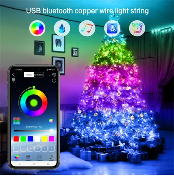 RGB Led Niz Luči s Smart Bluetooth App Remote Božični Okraski Prostem Pravljice, Vrtna Ulica Svetlobe Garland Drevo Dekor