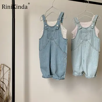 RiniKinda 2023 Baby Boy Trdna Kombinezon Otrok Jeans Hlače za Malčke Jumpsuit otroška Oblačila, Otroški Kombinezon Pomlad Dekleta Obleke