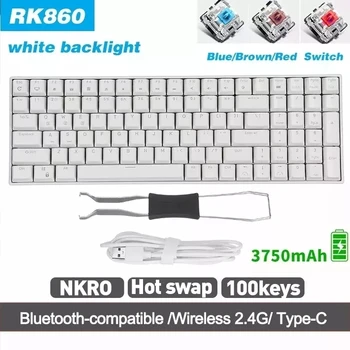 RK860 Mehanske Gaming Tipkovnica HotSwap 100keys Bluetooth, združljiva/2.4 G/Wired 3 Način Modro Rjavo Rdeče Stikalo Za Namizni Prenosni računalnik