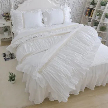 Romantični ruffle posteljnina določa,twin polno kraljica kralj princesa bombaž eno dvojno domačega tekstilnega posteljo obleko blazino primerih odeja pokrov