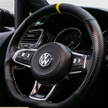 Ročno Sešijejo Ogljikovih Vlaken Antilop Avto Volan Pokrovček Nastavite za Volkswagen CC Magotan Polo Golf 7 Passat Avto Dodatki