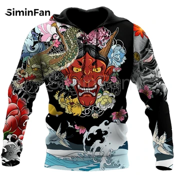 Samurai Oni Masko Tatoo Mens 3D Tiskanih Hoodies Unisex Priložnostne Sweatshirts Harajuku Pulover Ženske Trenirke Plašč Suknjič Outwear