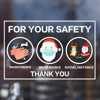 Santa Nositi Masko Okno Nalepke Božič Umijte Roke Prijavite Ohraniti 6 Metrov Socialne Razdalje Decal za Okno Zid Vrata