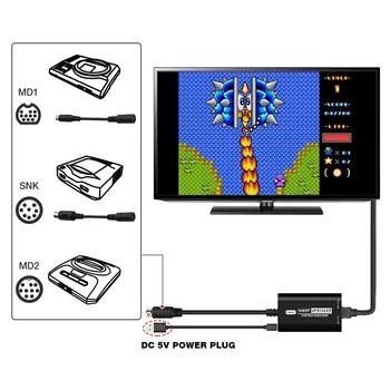 Scaler RGBS Upscaler Za SEGA MD1 MD2 SNK Igralno Konzolo 1080P HDMI Adapter Pretvornik s 16:9/4:3 Razmerje Stikalo