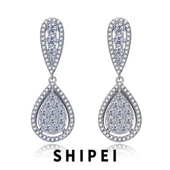 SHIPEI 925 Sterling Silver White Sapphire Gemstone Hruška Uhani Visijo Poroko Posla Fine Nakit za Ženske, Darilo Debelo