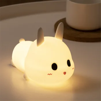 Silikonski Zajec LED Nočna Lučka Srčkan Živali Mehko Risanka Zatemniti USB Polnilne Noč Svetilke za Spalnice Otroške Otroci Darilo