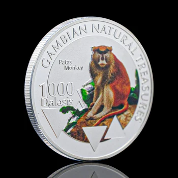 Silver Plated Gambian Naravnih Treasumres Afriške Patas Opica Medaljo Spominkov Kovanec Živali Zbirateljske Kovance Replika
