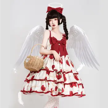 Sladko Japonski Lolita JSK Zanko Lolita Obleko Treh fazah Tea Party Češnja Krono Tiskanja Obleko