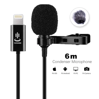 Strokovno YC-LM22 6m Snemanje Lavalier Strele Kondenzator Mikrofon za iPhone XS X/8/8 Plus/6/7 Plus iPad 4/3/2 iPad Pro